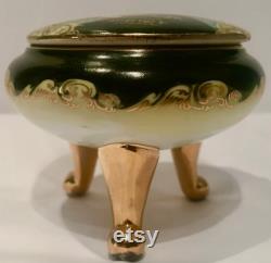 Antique Porcelain Japanese Dresser Jar Marked Waka Mizu Hand Painted Gold Gilded Trim Three Legs