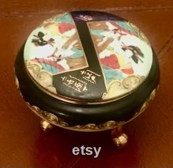 Antique Porcelain Japanese Dresser Jar Marked Waka Mizu Hand Painted Gold Gilded Trim Three Legs