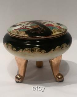 Antique Porcelain Japanese Dresser Jar Marked Waka Mizu Hand Painted Gold Gilded Trim Three Legs
