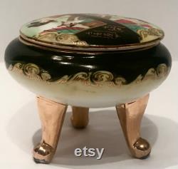 Antique Porcelain Japanese Dresser Jar Marked Waka Mizu Hand Painted Gold Gilded Trim Three Legs