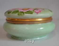 Antique Porcelain Trinket Box Hand Painted Roses, Gold Gilt, Victorian Boudoir Decor