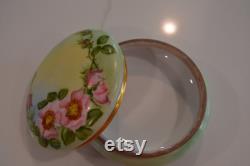 Antique Porcelain Trinket Box Hand Painted Roses, Gold Gilt, Victorian Boudoir Decor
