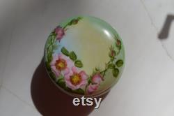 Antique Porcelain Trinket Box Hand Painted Roses, Gold Gilt, Victorian Boudoir Decor