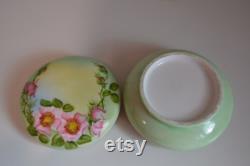 Antique Porcelain Trinket Box Hand Painted Roses, Gold Gilt, Victorian Boudoir Decor