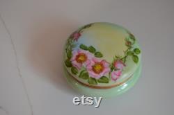 Antique Porcelain Trinket Box Hand Painted Roses, Gold Gilt, Victorian Boudoir Decor