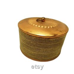 Antique Powder Box Brass Lid 50 Old Buttons Vintage 1940's 4 x 2.25 Patina