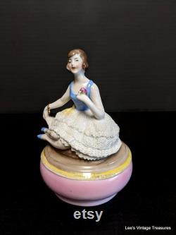 Antique Powder Dish, Vanity Jar, Dresser Jar, Trinket Jar, Germany D R P, Flapper Doll, Half Doll Related, RARE find, Half Doll, PRISTINE