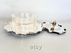 Antique Powder Glass Jar on Tray, Edwardian Silver Plated Vanity Box, Dressing Table Powder Pot, by Hukin, Heath and Sons, HH andS