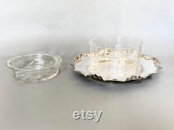 Antique Powder Glass Jar on Tray, Edwardian Silver Plated Vanity Box, Dressing Table Powder Pot, by Hukin, Heath and Sons, HH andS