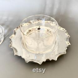Antique Powder Glass Jar on Tray, Edwardian Silver Plated Vanity Box, Dressing Table Powder Pot, by Hukin, Heath and Sons, HH andS