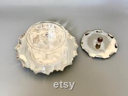 Antique Powder Glass Jar on Tray, Edwardian Silver Plated Vanity Box, Dressing Table Powder Pot, by Hukin, Heath and Sons, HH andS