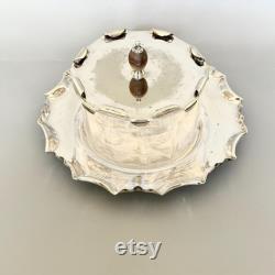 Antique Powder Glass Jar on Tray, Edwardian Silver Plated Vanity Box, Dressing Table Powder Pot, by Hukin, Heath and Sons, HH andS