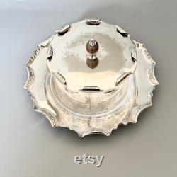 Antique Powder Glass Jar on Tray, Edwardian Silver Plated Vanity Box, Dressing Table Powder Pot, by Hukin, Heath and Sons, HH andS