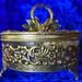 Antique Powder Jar Dresser Trinket Box Victorian Gold Gilt Floral Glass