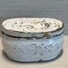 Antique Pozzoni Powder Box 1920s White Embossed Copper Vanity Tin, Victorian Cosmetic Container