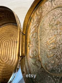 Antique Pozzoni Powder Box 1920s White Embossed Copper Vanity Tin, Victorian Cosmetic Container