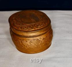 Antique Pozzoni's Complexion Powder Box Solid Brass Ornate Intricate Design Pressed Into Top Sides and Bottom Gift for Her Vanity Collectible