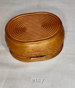 Antique Pozzoni's Complexion Powder Box Solid Brass Ornate Intricate Design Pressed Into Top Sides and Bottom Gift for Her Vanity Collectible