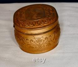 Antique Pozzoni's Complexion Powder Box Solid Brass Ornate Intricate Design Pressed Into Top Sides and Bottom Gift for Her Vanity Collectible