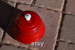 Antique Red Metal Musical Powder Jar with Lid, Powder Puff Tin, I've Been Working on the Railroad Song Box, Made to Look Like an Apple