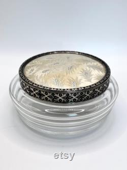 Antique Regent of London Glass Powder Box with Ornate Lid Vanity Table Accessory