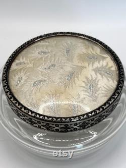 Antique Regent of London Glass Powder Box with Ornate Lid Vanity Table Accessory