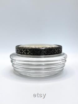 Antique Regent of London Glass Powder Box with Ornate Lid Vanity Table Accessory