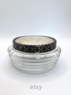 Antique Regent of London Glass Powder Box with Ornate Lid Vanity Table Accessory