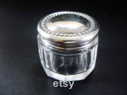 Antique Rouge Pot, Small Dresser Jar, Sterling Silver, Crystal