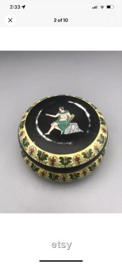 Antique Royal Bayreuth Black Corinthianware Powder Box As Is Greek Revival
