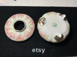 Antique Royal Bayreuth Rose Tapestry Porcelain 3 Footed Hair Receiver Victorian Trinket Holiday Gift Green Mark