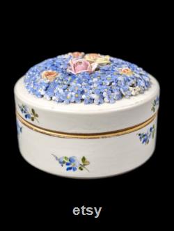 Antique Schierholz Floral Encrusted Motif Porcelain Powder Or Trinket Box