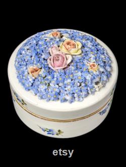 Antique Schierholz Floral Encrusted Motif Porcelain Powder Or Trinket Box
