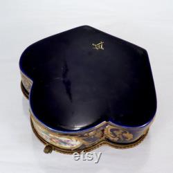 Antique Signed Sevres Type Porcelain Cobalt Ground Hand Painted Dresser Box PC