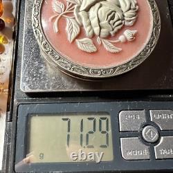 Antique Silver 875 Roses Powder Box Soviet Era