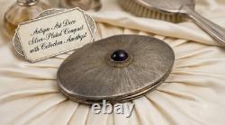 Antique Silver Plated Powder Compact Case Vintage Art Deco Makeup Mirror Box