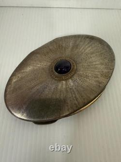 Antique Silver Plated Powder Compact Case Vintage Art Deco Makeup Mirror Box