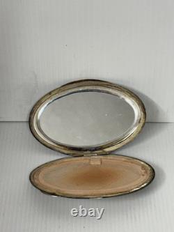 Antique Silver Plated Powder Compact Case Vintage Art Deco Makeup Mirror Box