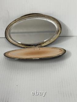 Antique Silver Plated Powder Compact Case Vintage Art Deco Makeup Mirror Box