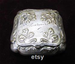 Antique Silver Powder Mini Box, European Embossed Box With Mirror, French Made Box Home Office Decor