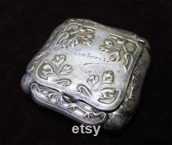 Antique Silver Powder Mini Box, European Embossed Box With Mirror, French Made Box Home Office Decor