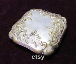Antique Silver Powder Mini Box, European Embossed Box With Mirror, French Made Box Home Office Decor