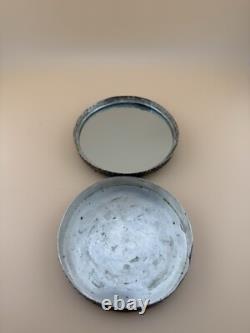 Antique Silver Vanity Face Puff Powder Box Compact Case with Mirror