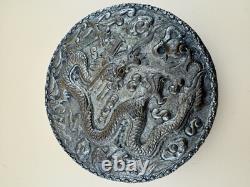 Antique Silver Vanity Face Puff Powder Box Compact Case with Mirror