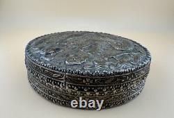 Antique Silver Vanity Face Puff Powder Box Compact Case with Mirror Antique Silver Vanity Face Puff Powder Box Compact Case with Mirror