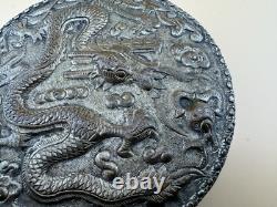 Antique Silver Vanity Face Puff Powder Box Compact Case with Mirror