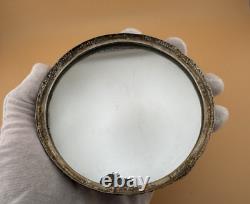 Antique Silver Vanity Face Puff Powder Box Compact Case with Mirror