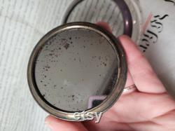 Antique Silver and Glass Vanity Powder Jar with Mirror Inside Lid