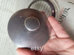 Antique Silver and Glass Vanity Powder Jar with Mirror Inside Lid