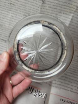 Antique Silver and Glass Vanity Powder Jar with Mirror Inside Lid